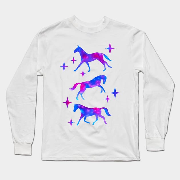 Nebula Watercolor Horses (White Background) Long Sleeve T-Shirt by illucalliart